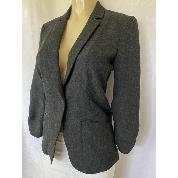 Elizabeth and James Ponte Jacket Blazer Gray 3/4 Ruched Sleeve Barnes On… - Picture 4 of 8